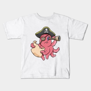 Octopus Pirate Treasure map Binoculars Kids T-Shirt